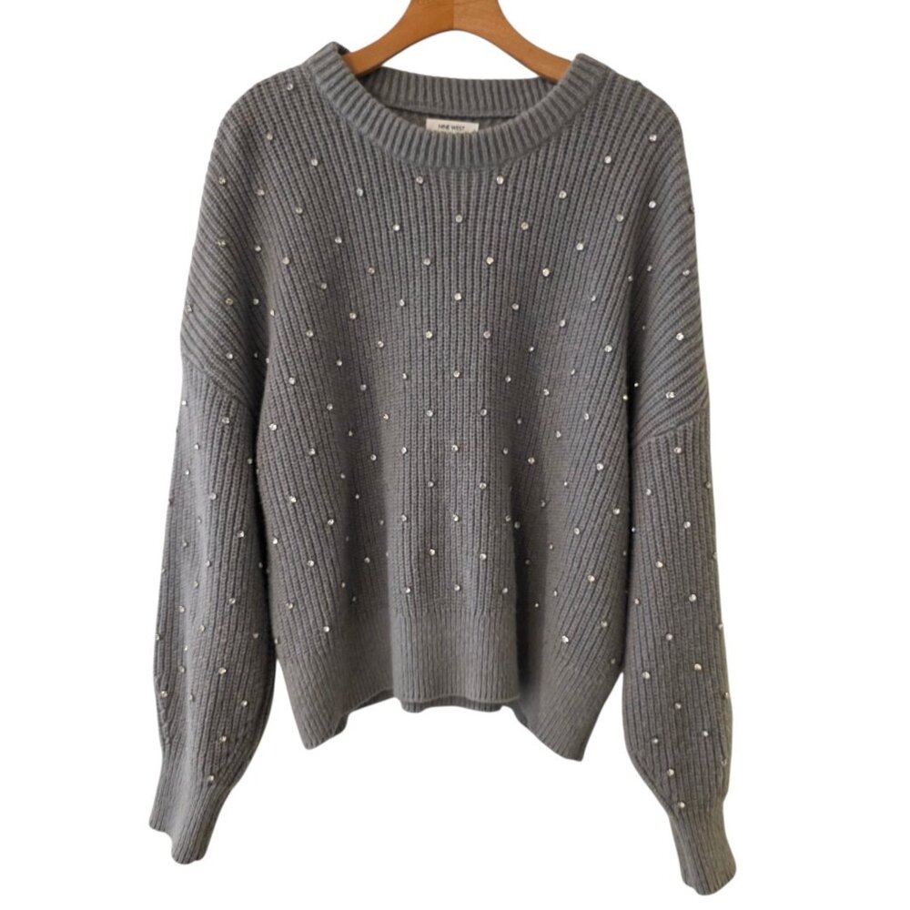 Nine West Sweater‎ Silver Gray XXL Holiday New Years Chic Rhinestone Embellished